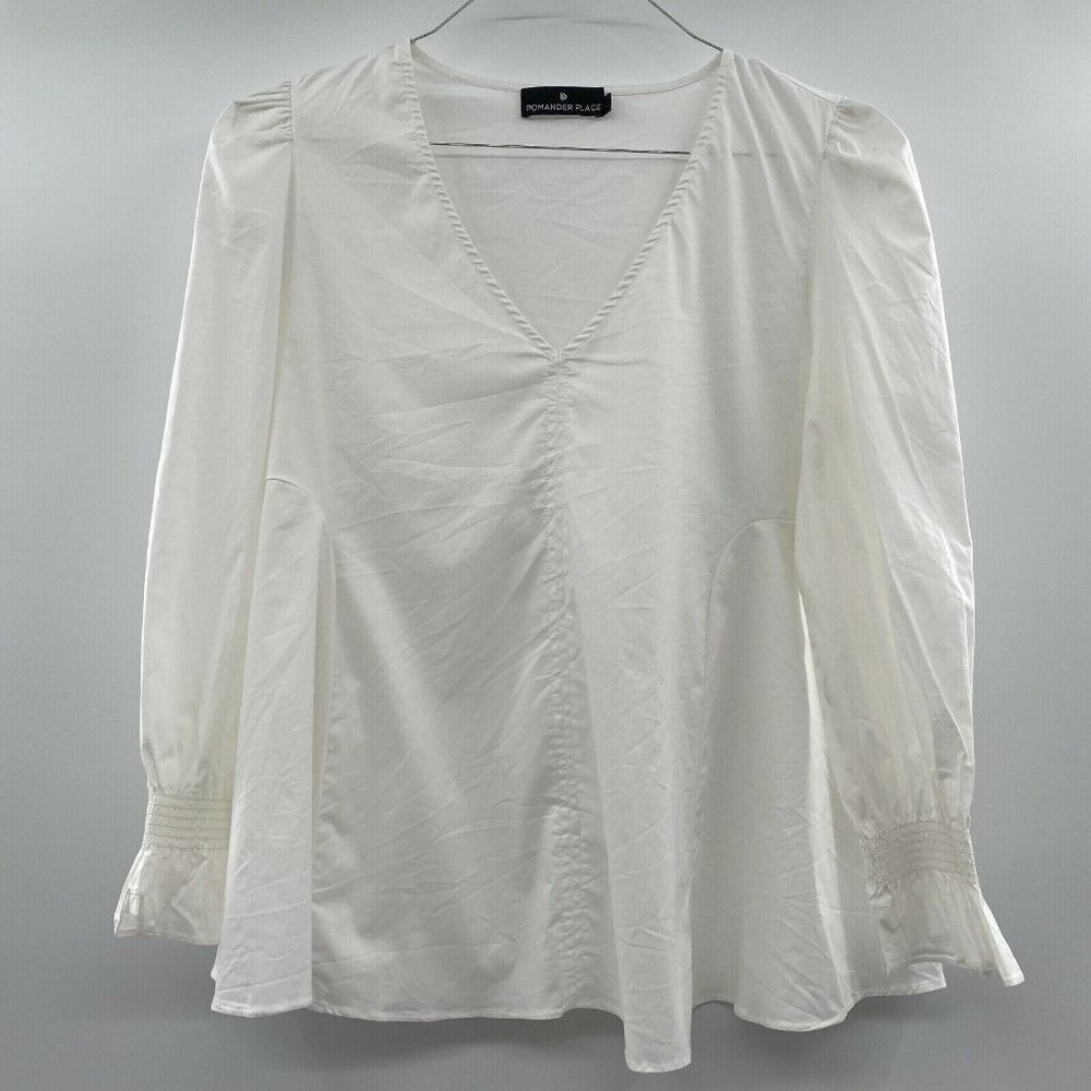 Pomander Place Tuckernuck White Poplin Easton Blouse Ruffle Sleeve Swing Top XS